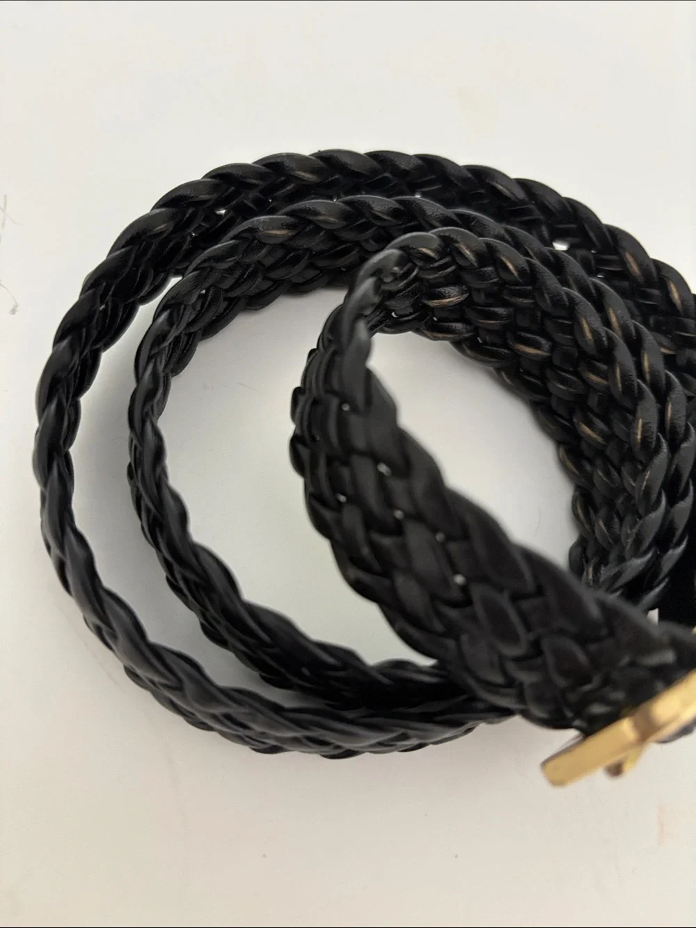 VTG Bally Woven Leather Black Belt gold Brass Buckle Hardware Sz 30” 75 cm